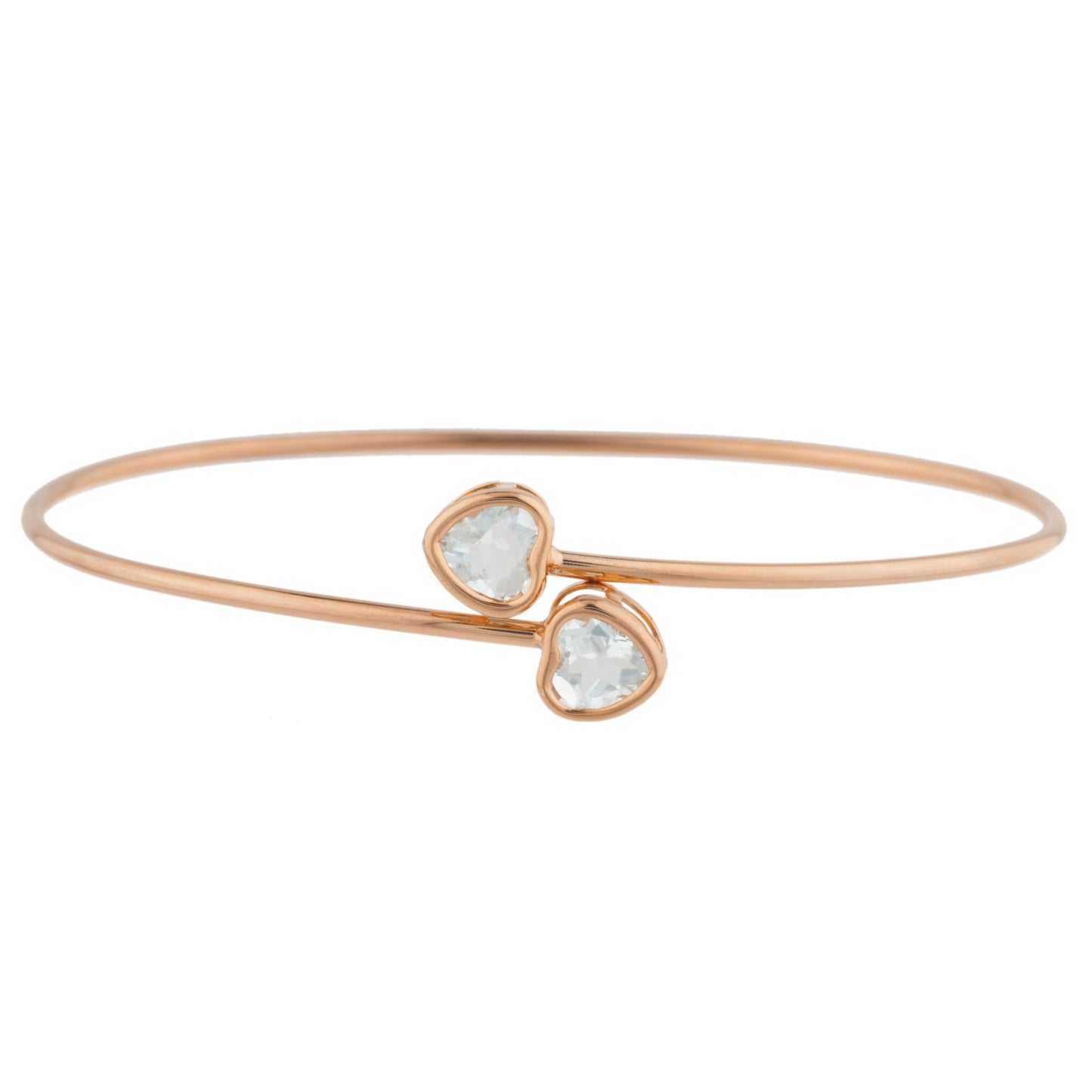 14Kt Gold Aquamarine Heart Bezel Bangle Bracelet