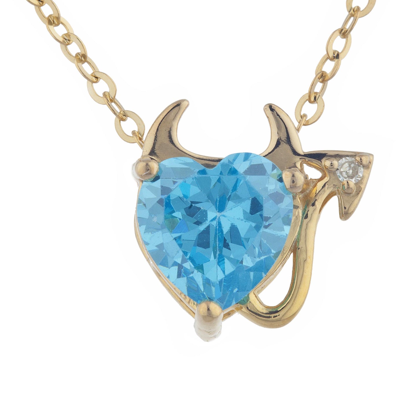 1.5 Ct Swiss Blue Topaz & Diamond Devil Heart Pendant 14Kt Yellow Gold Silver