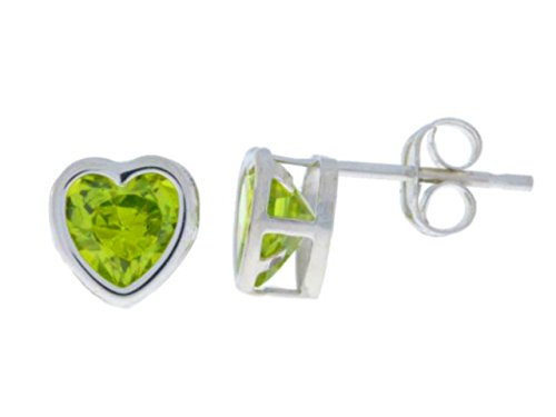 14Kt White Gold Peridot Heart Bezel Stud Earrings