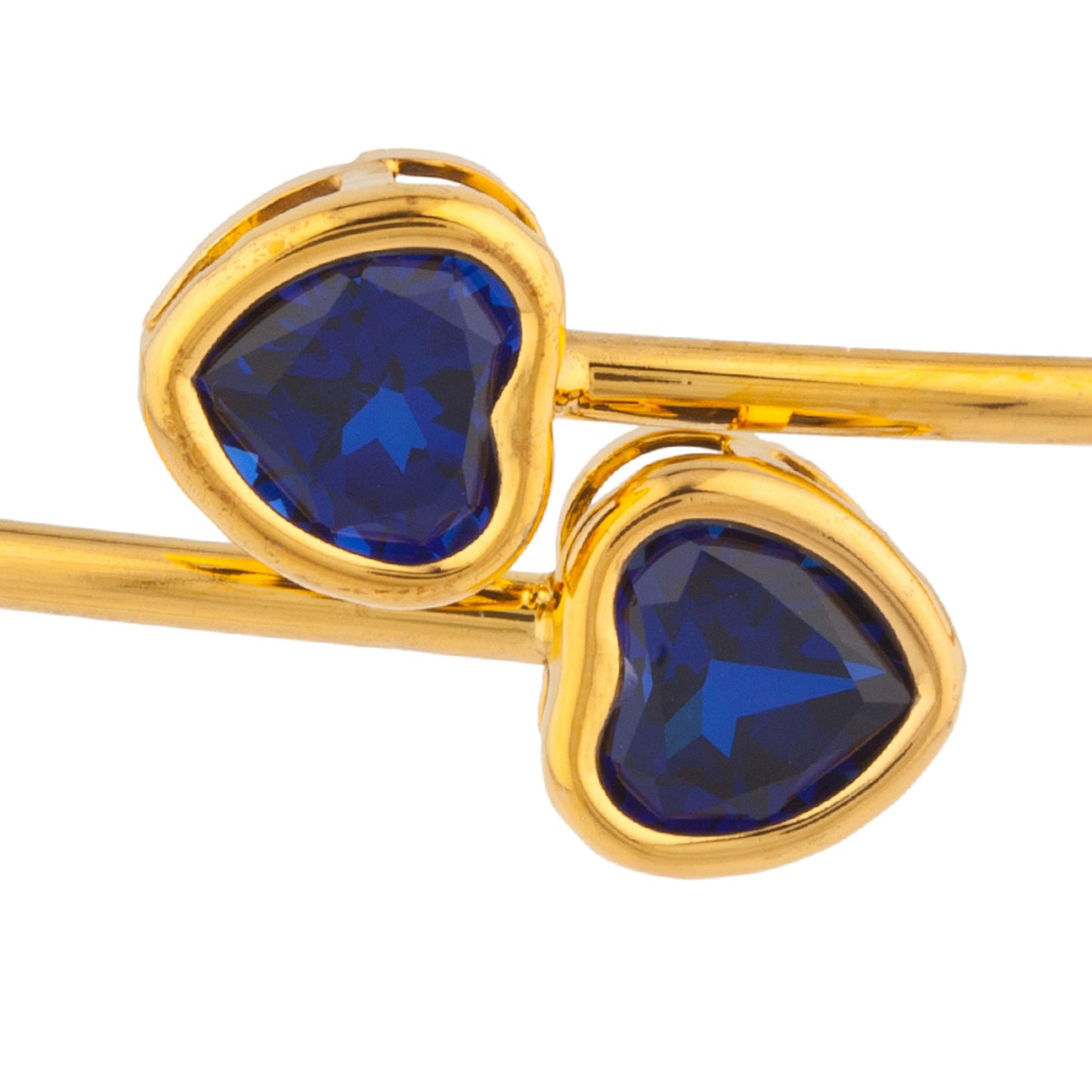 14Kt Yellow Gold Plated Blue Sapphire Heart Bezel Bangle Bracelet