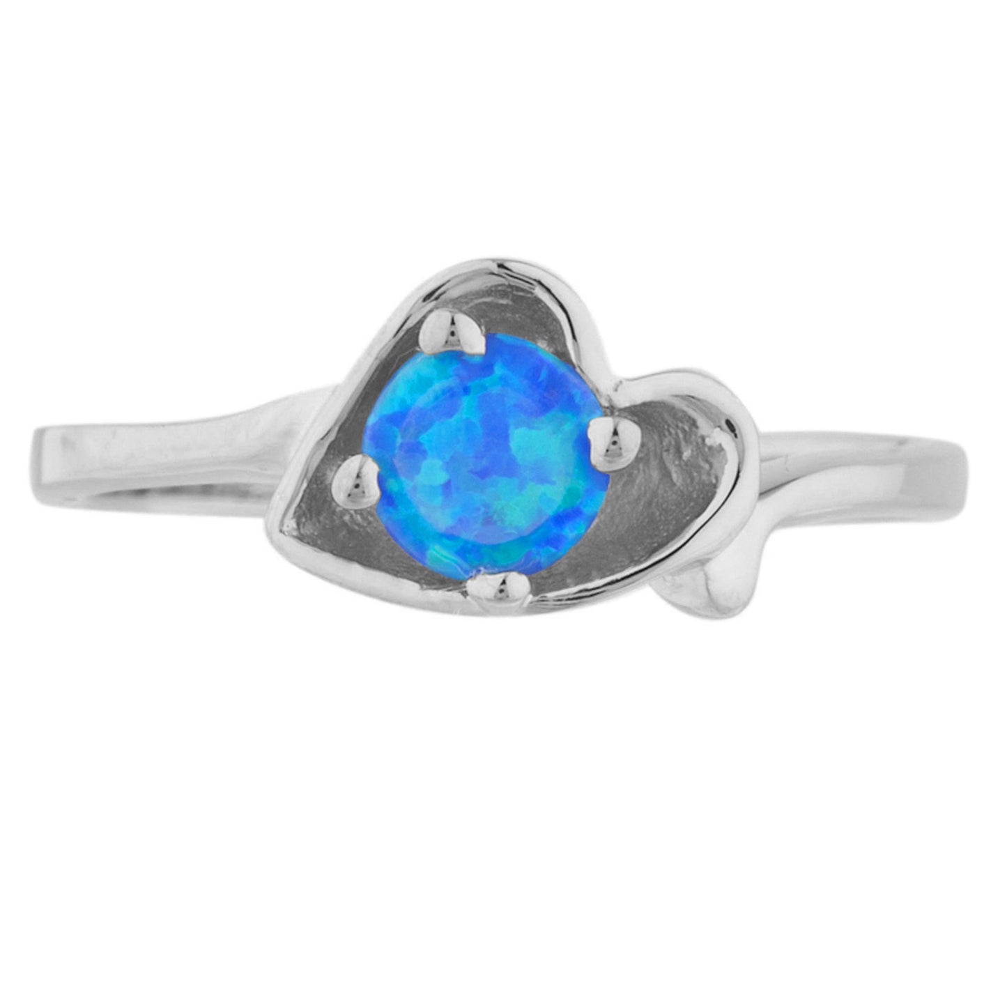 14Kt Gold Blue Opal Round Heart Ring