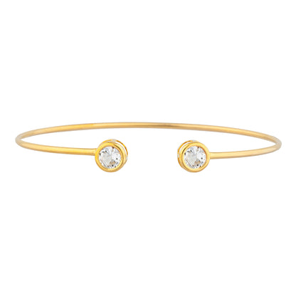 14Kt Gold Zirconia Round Bezel Bangle Bracelet