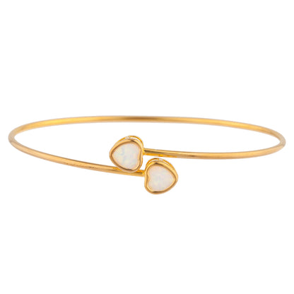 14Kt Gold Opal Heart Bezel Bangle Bracelet