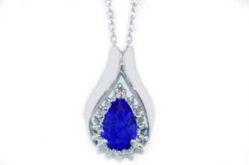 1.5 Ct Blue Sapphire Pear Diamond Pendant .925 Sterling Silver Rhodium Finish