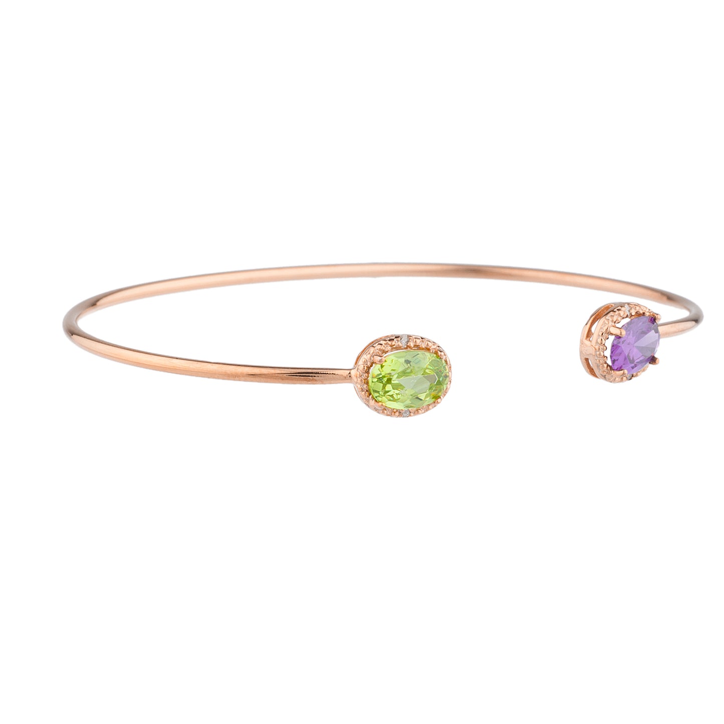 14Kt Gold Amethyst & Peridot Diamond Oval Bangle Bracelet