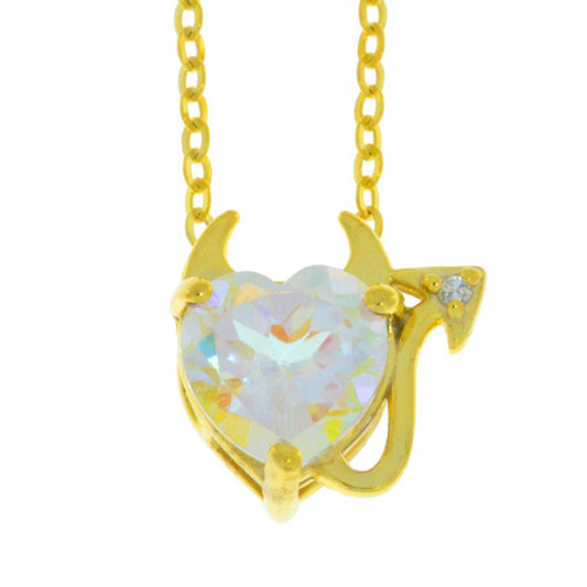 14Kt Yellow Gold Plated Natural Mercury Mist Mystic Topaz & Diamond Devil Heart Pendant