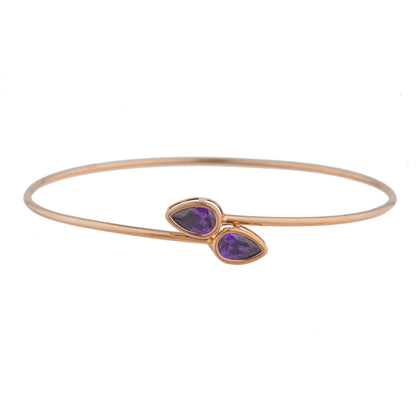 14Kt Gold Amethyst Pear Bezel Bangle Bracelet