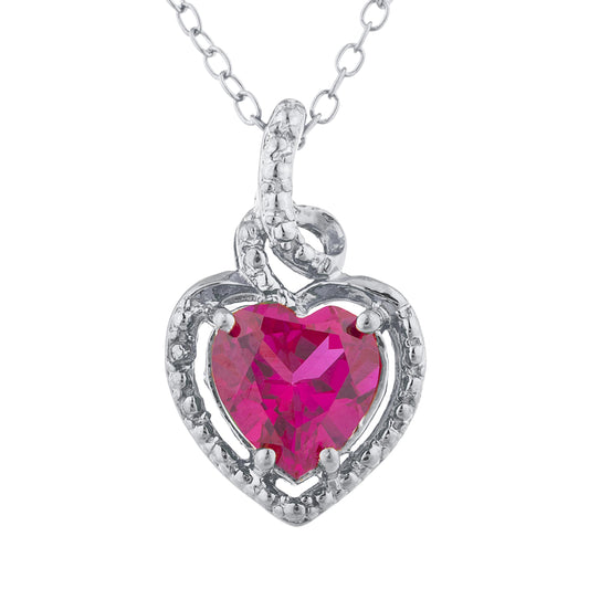 1.5 Ct Created Ruby Heart Design Pendant .925 Sterling Silver