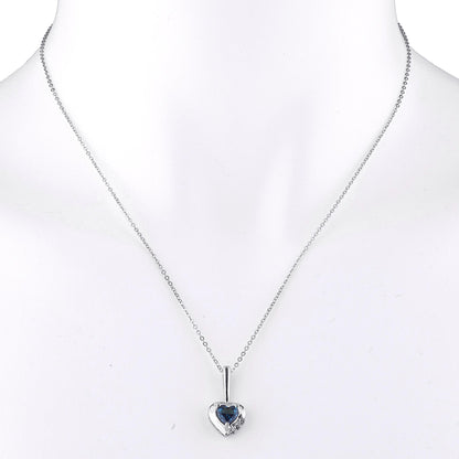 London Blue Topaz & Diamond Heart Pendant .925 Sterling Silver