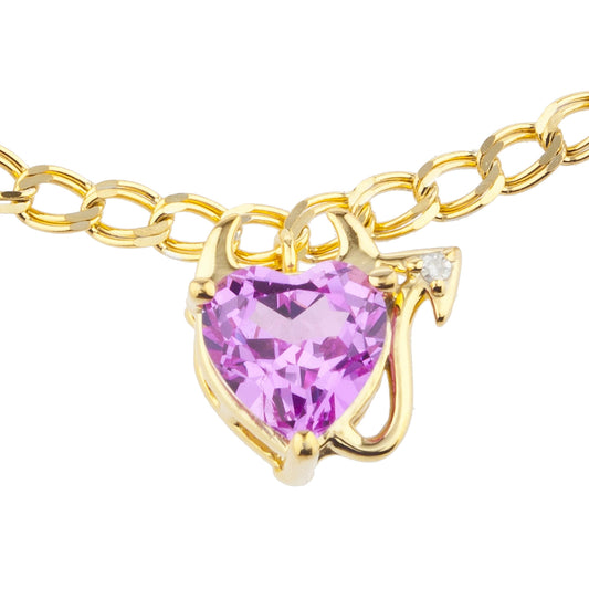 14Kt Yellow Gold Plated Pink Sapphire & Diamond Devil Heart Bracelet