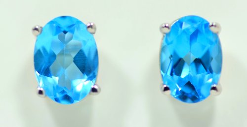 3 Carat Blue Topaz Stud Earrings .925 Sterling Silver