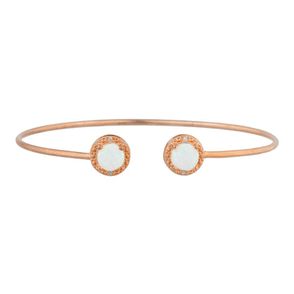 14Kt Gold Genuine Opal & Diamond Round Bangle Bracelet