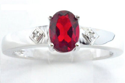 1 Ct Garnet & Diamond Oval Ring .925 Sterling Silver Rhodium Finish