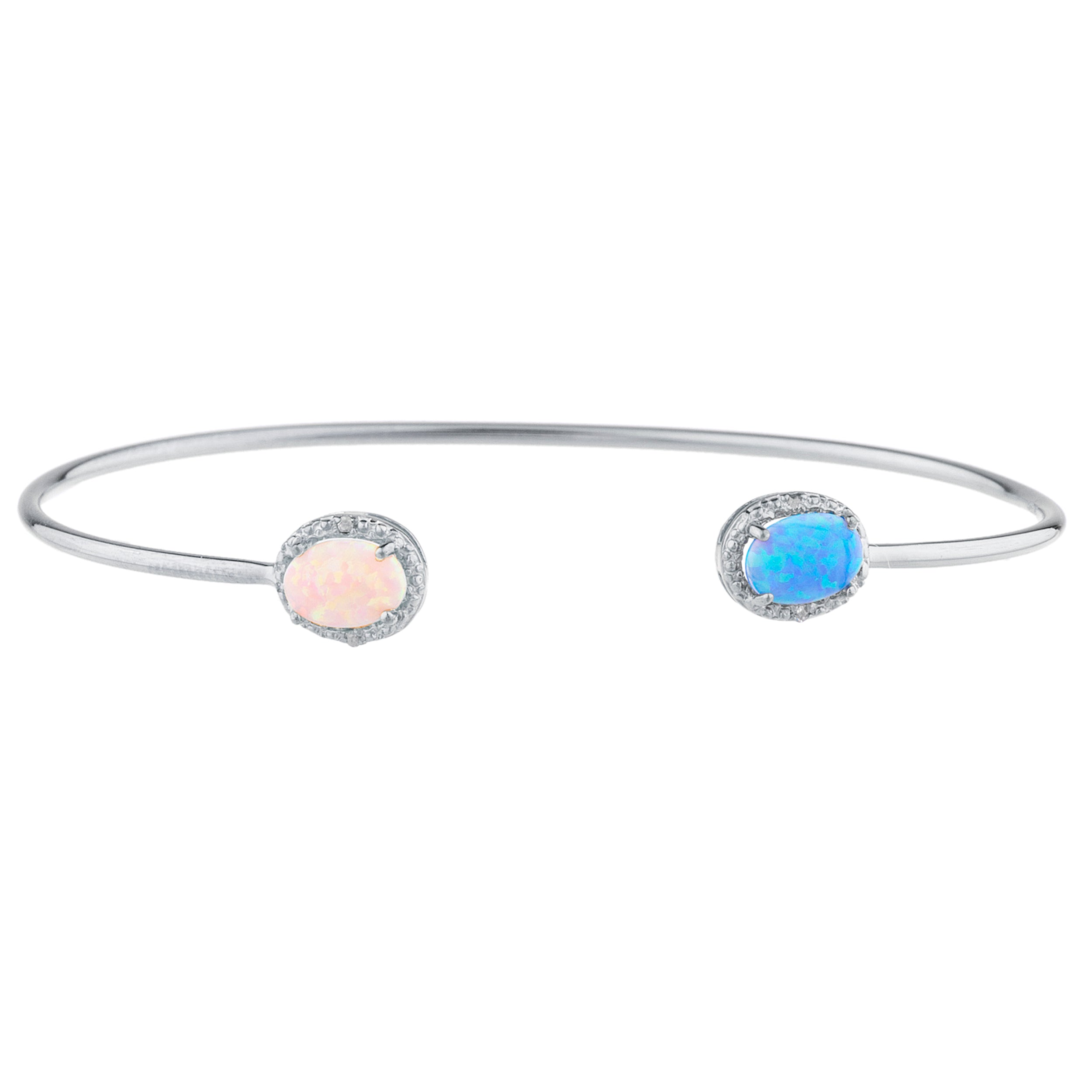 14Kt Gold Blue & Pink Opal Diamond Oval Bangle Bracelet