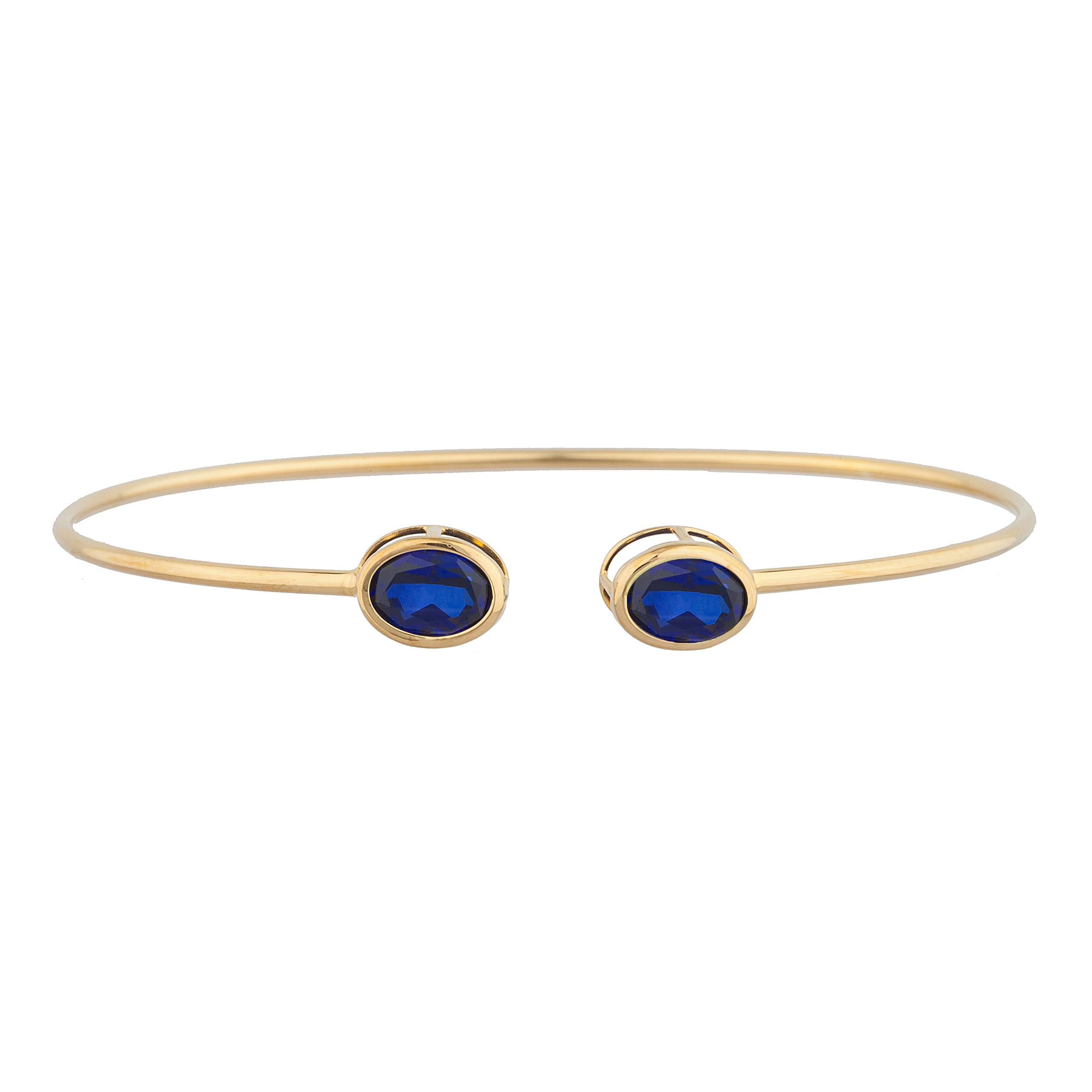 14Kt Gold Blue Sapphire Oval Bezel Bangle Bracelet