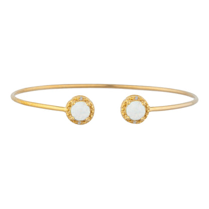 14Kt Gold Genuine Opal & Diamond Round Bangle Bracelet