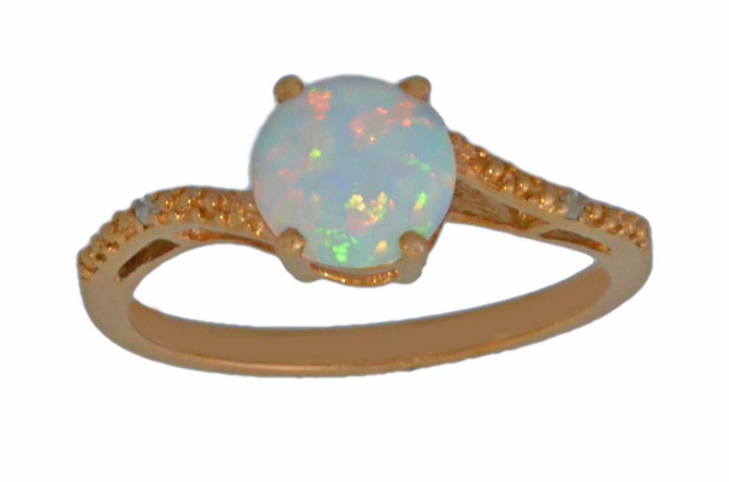 14Kt Rose Gold Opal & Diamond Round Ring