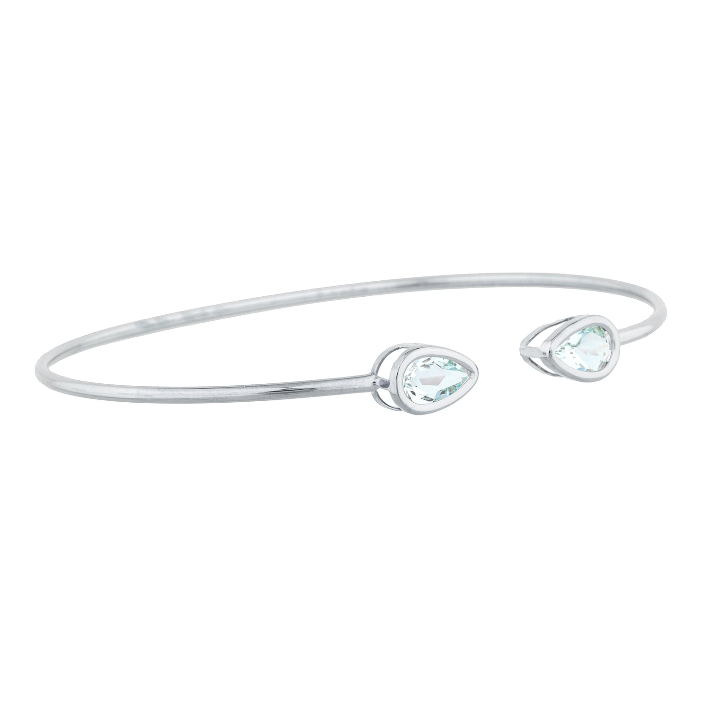 2 Ct Aquamarine Pear Bezel Bangle Bracelet .925 Sterling Silver