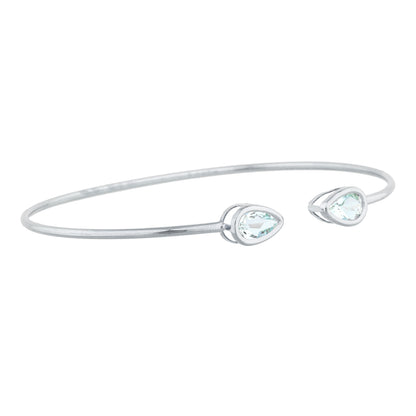 2 Ct Aquamarine Pear Bezel Bangle Bracelet .925 Sterling Silver