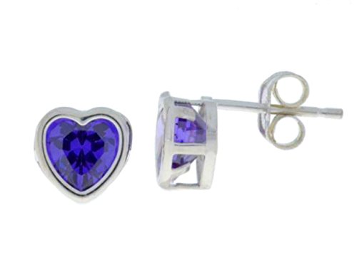 2 Ct Amethyst Heart Bezel Stud Earrings .925 Sterling Silver