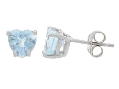 2 Ct Natural Aquamarine Heart Stud Earrings .925 Sterling Silver