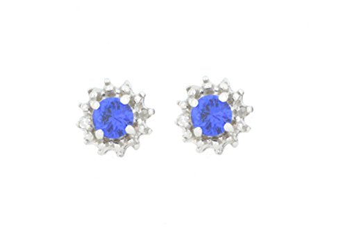 0.50 Ct Created Blue Sapphire & Diamond Stud Earrings .925 Sterling Silver