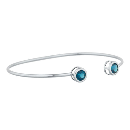 2 Ct London Blue Topaz Round Bezel Bangle Bracelet .925 Sterling Silver