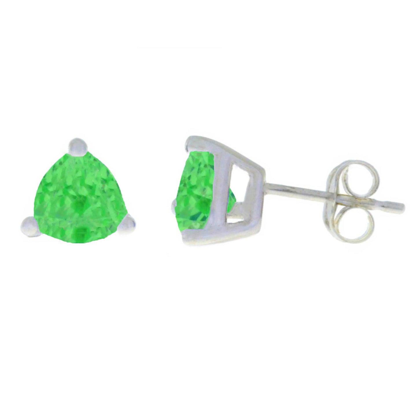 14Kt Gold Green Sapphire Trillion Stud Earrings