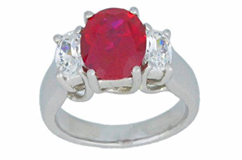 4 Ct Created Ruby & White Sapphire Oval Ring .925 Sterling Silver Rhodium Finish