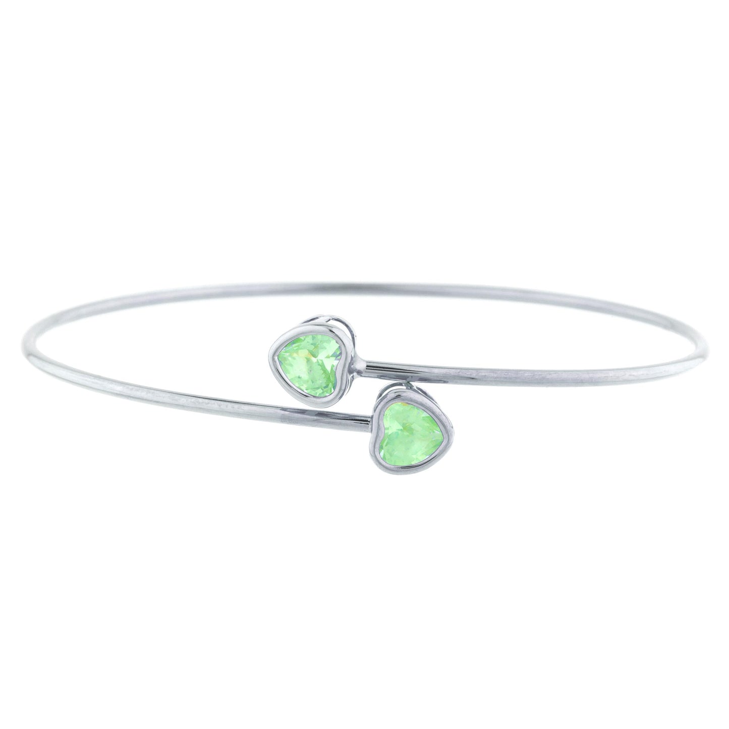 2 Ct Green Sapphire Heart Bezel Bangle Bracelet .925 Sterling Silver