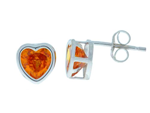 2 Ct Citrine Heart Bezel Stud Earrings .925 Sterling Silver