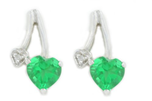 1 Ct Emerald Heart & Diamond Stud Earrings .925 Sterling Silver