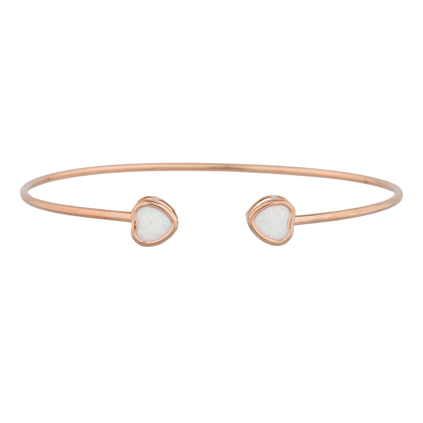 14Kt Gold Genuine Opal Heart Bezel Bangle Bracelet