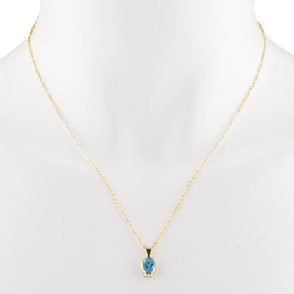 14Kt Gold Blue Topaz Oval Bezel Pendant Necklace