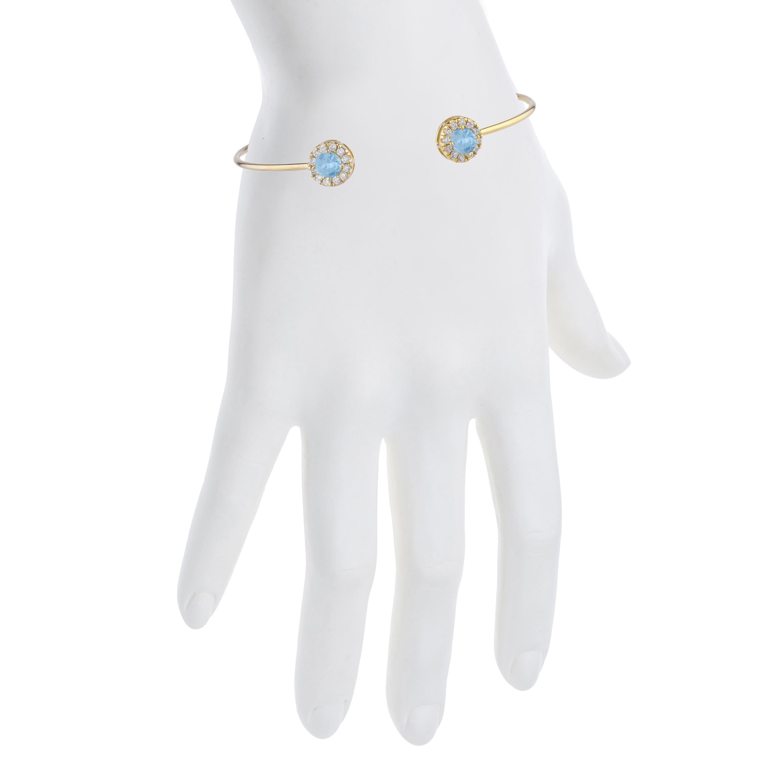 14Kt Gold Blue Topaz Halo Design Bangle Bracelet
