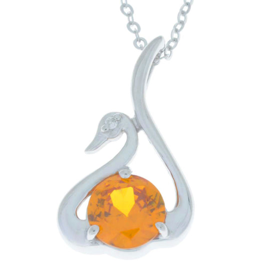 Citrine & Diamond Swan Pendant .925 Sterling Silver