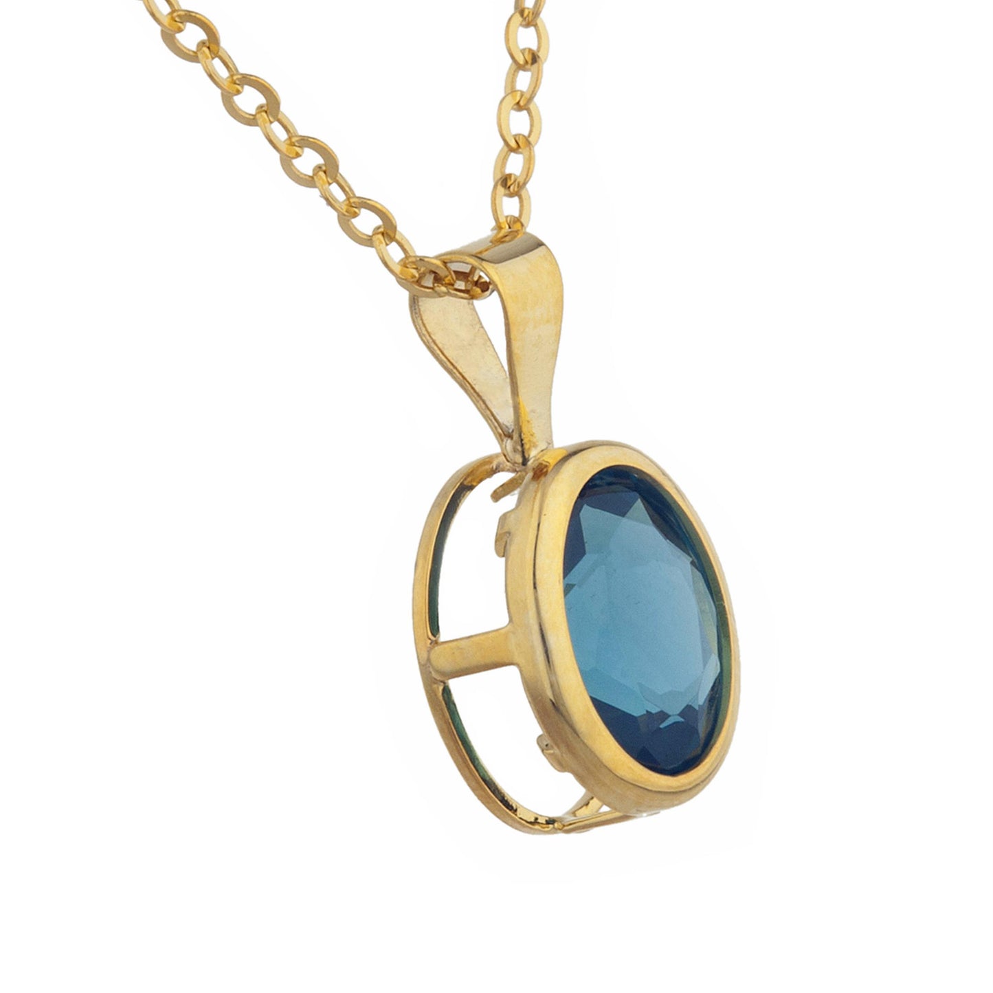 14Kt Gold London Blue Topaz Oval Bezel Pendant Necklace