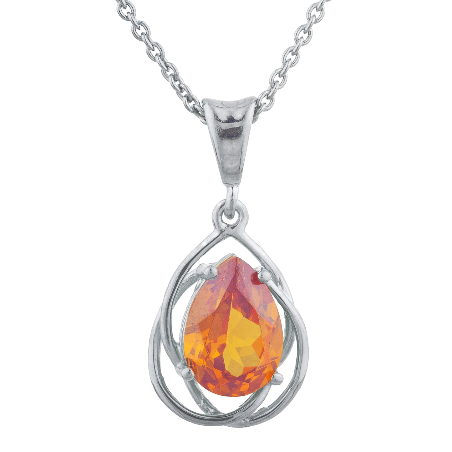 2 Ct Orange Citrine Pear Teardrop Design Pendant .925 Sterling Silver