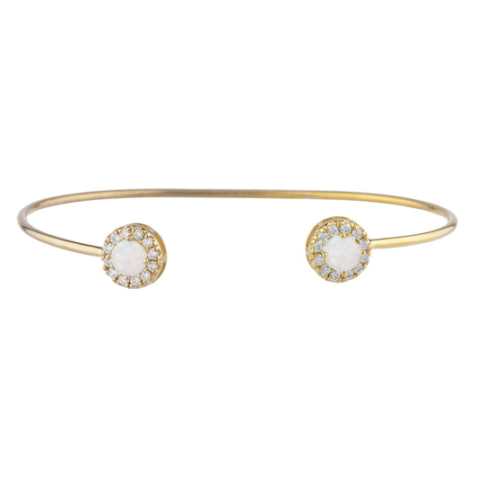 Opal Halo Design Round Bangle Bracelet 14Kt Yellow Gold Rose Gold Silver