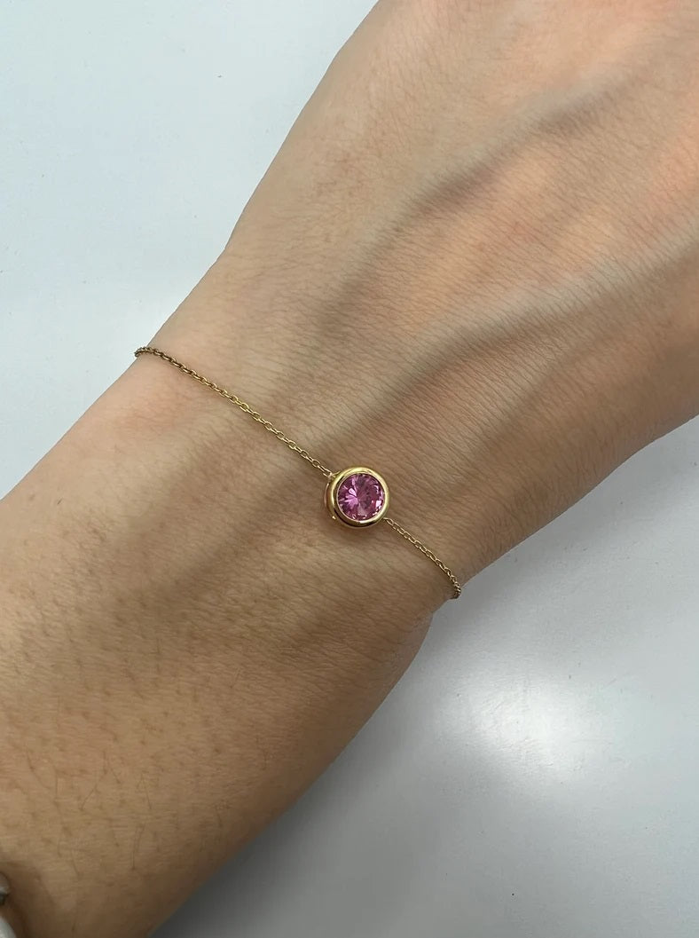 14Kt Gold Pink Sapphire Bezel Bracelet