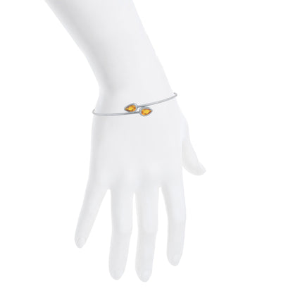 14Kt Gold Orange Citrine Pear Bezel Bangle Bracelet