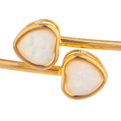 14Kt Yellow Gold Plated Opal Heart Bezel Bangle Bracelet