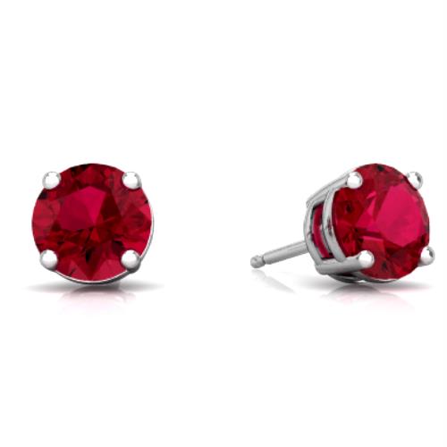 14Kt White Gold Created Ruby 6mm Round Stud Earrings