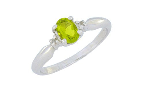 0.50 Ct Peridot & Diamond Oval Ring .925 Sterling Silver Rhodium Finish