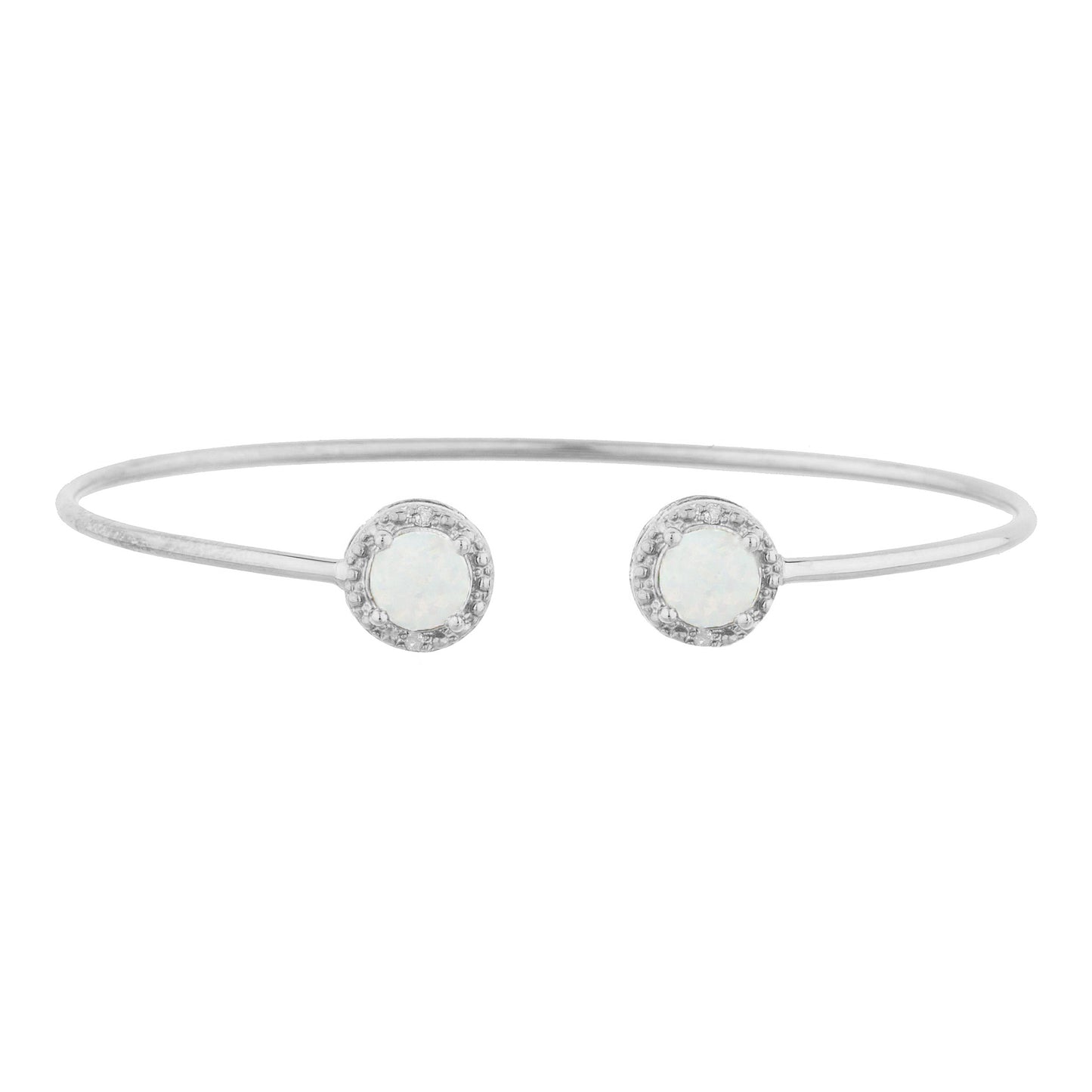 Genuine Opal & Diamond Round Bangle Bracelet .925 Sterling Silver