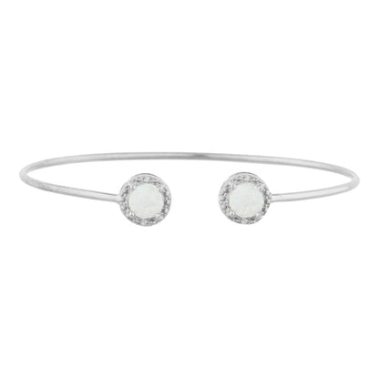 Genuine Opal & Diamond Round Bangle Bracelet .925 Sterling Silver