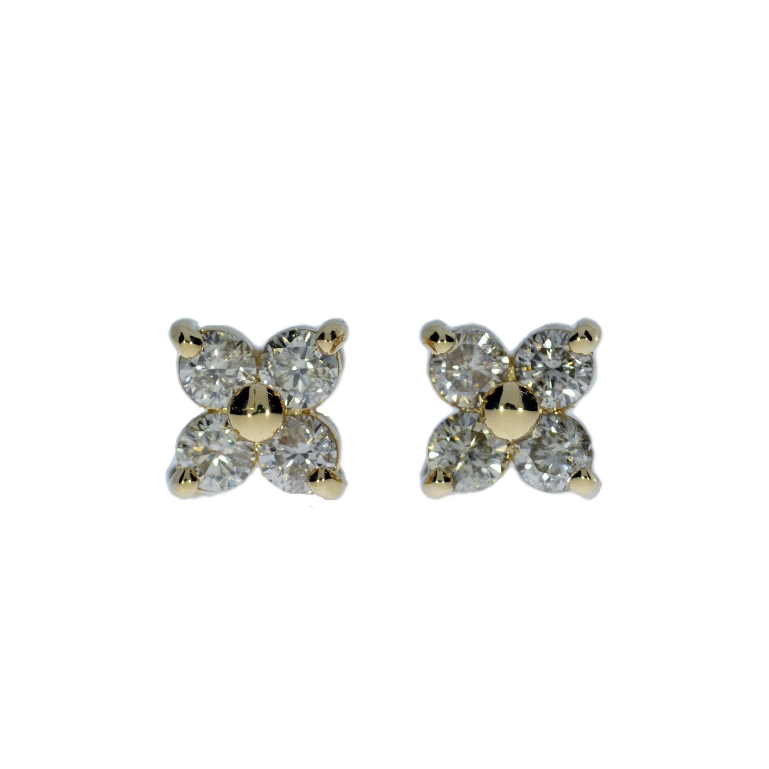 14Kt Gold 0.40 Ct Genuine Natural Diamond 4 Stone Stud Earrings