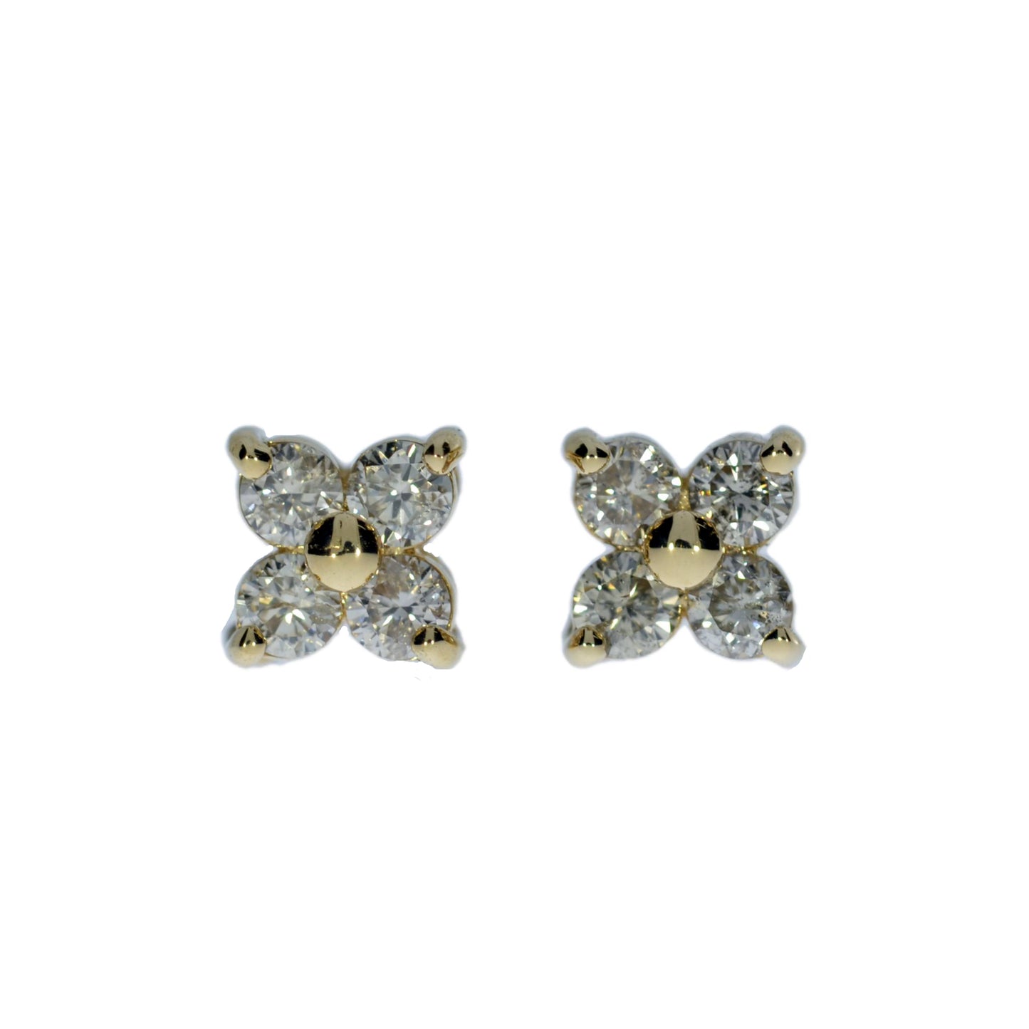 14Kt Gold 0.40 Ct Genuine Natural Diamond 4 Stone Stud Earrings