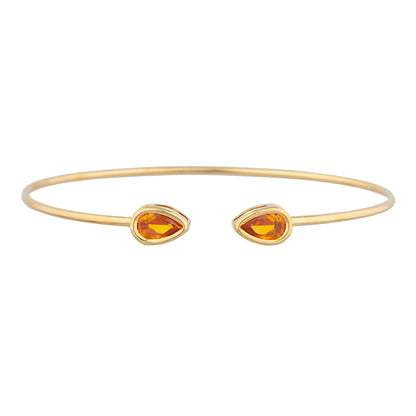 14Kt Yellow Gold Plated Orange Citrine Pear Bezel Bangle Bracelet