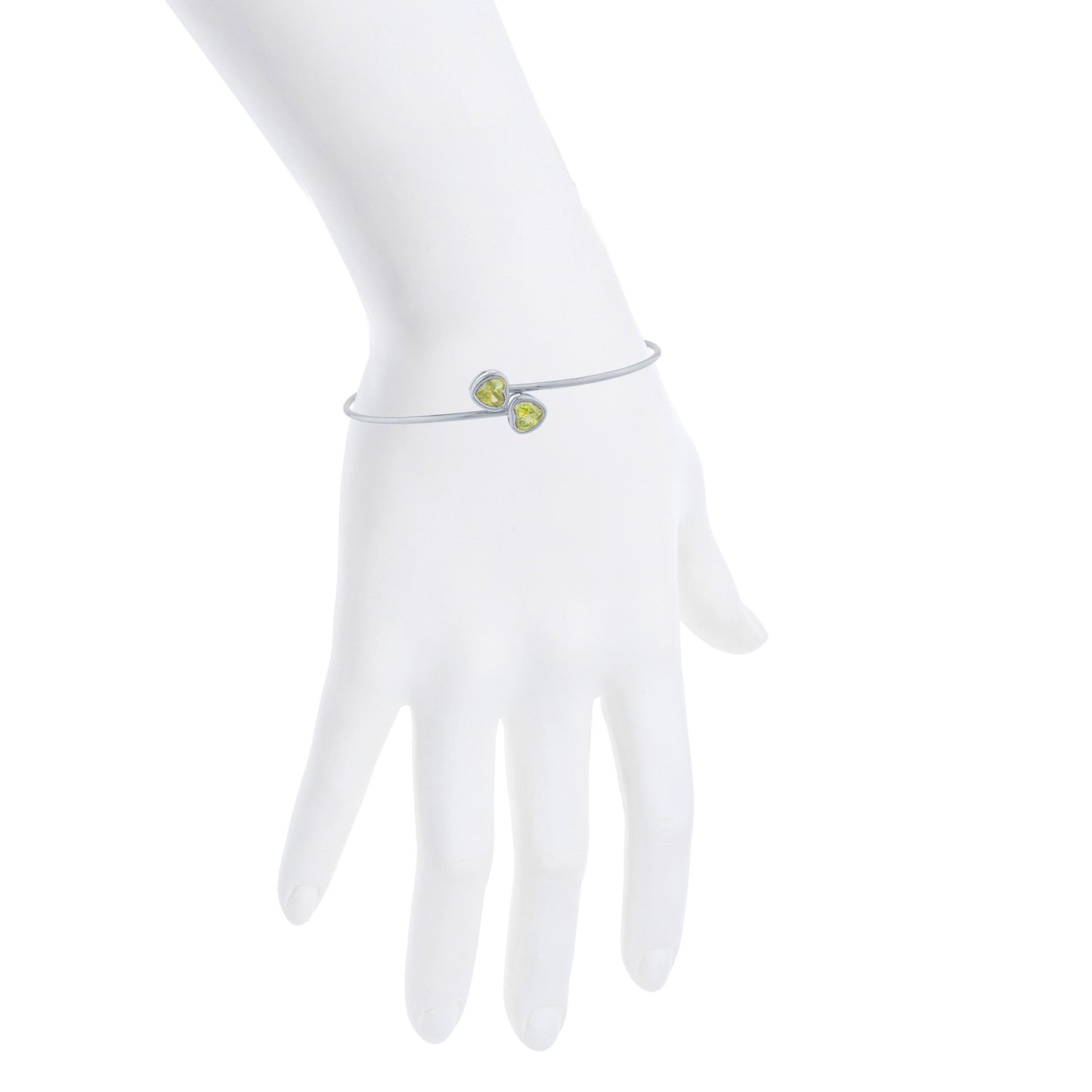 2 Ct Peridot Heart Bezel Bangle Bracelet .925 Sterling Silver